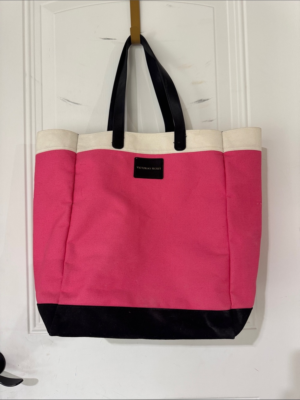 Victoria's Secret Hot Pink Canvas Tote with Black Accents